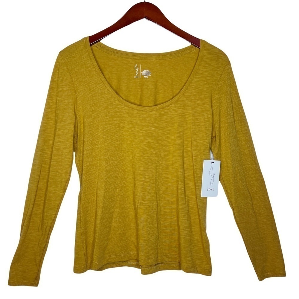 JOIE NWT Scoop Neck Modal Cotton Long Sleeve Top Size Medium in Heather Mustard